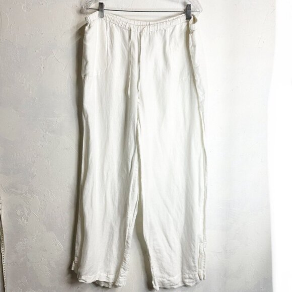 Chicos Linen Wide Leg Pants Womens 3 Large Minimalist Beachy Pull On Waist - Picture 1 of 11